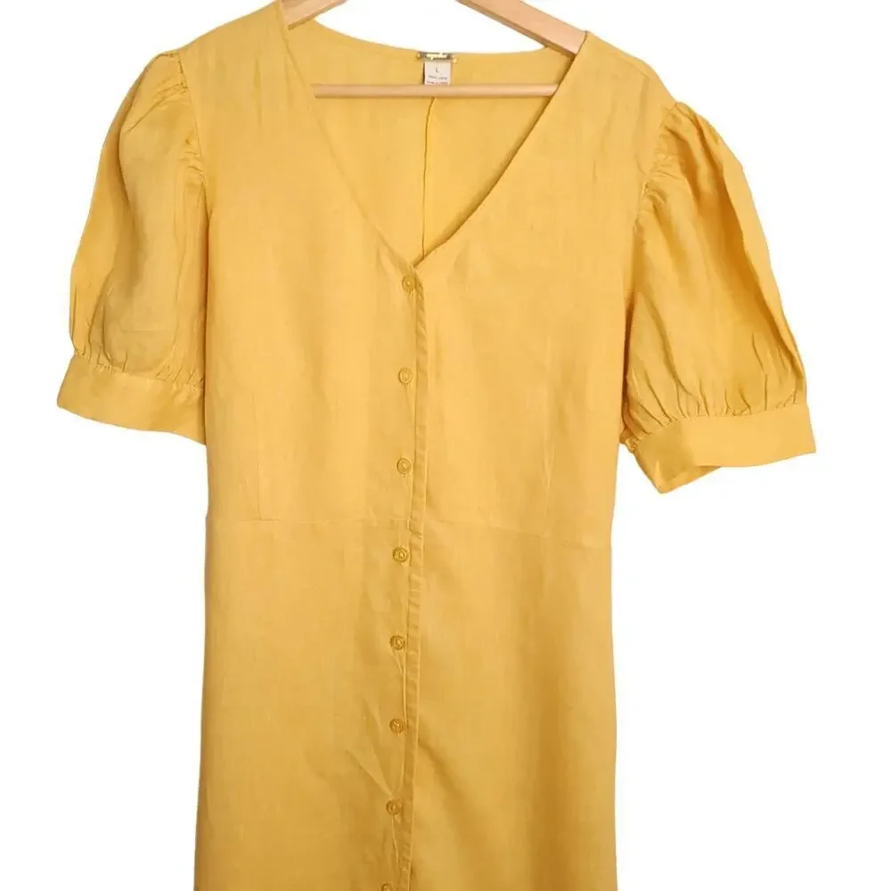 Magaschoni Yellow Linen Button Up Tie Dress - Picture 6 of 7